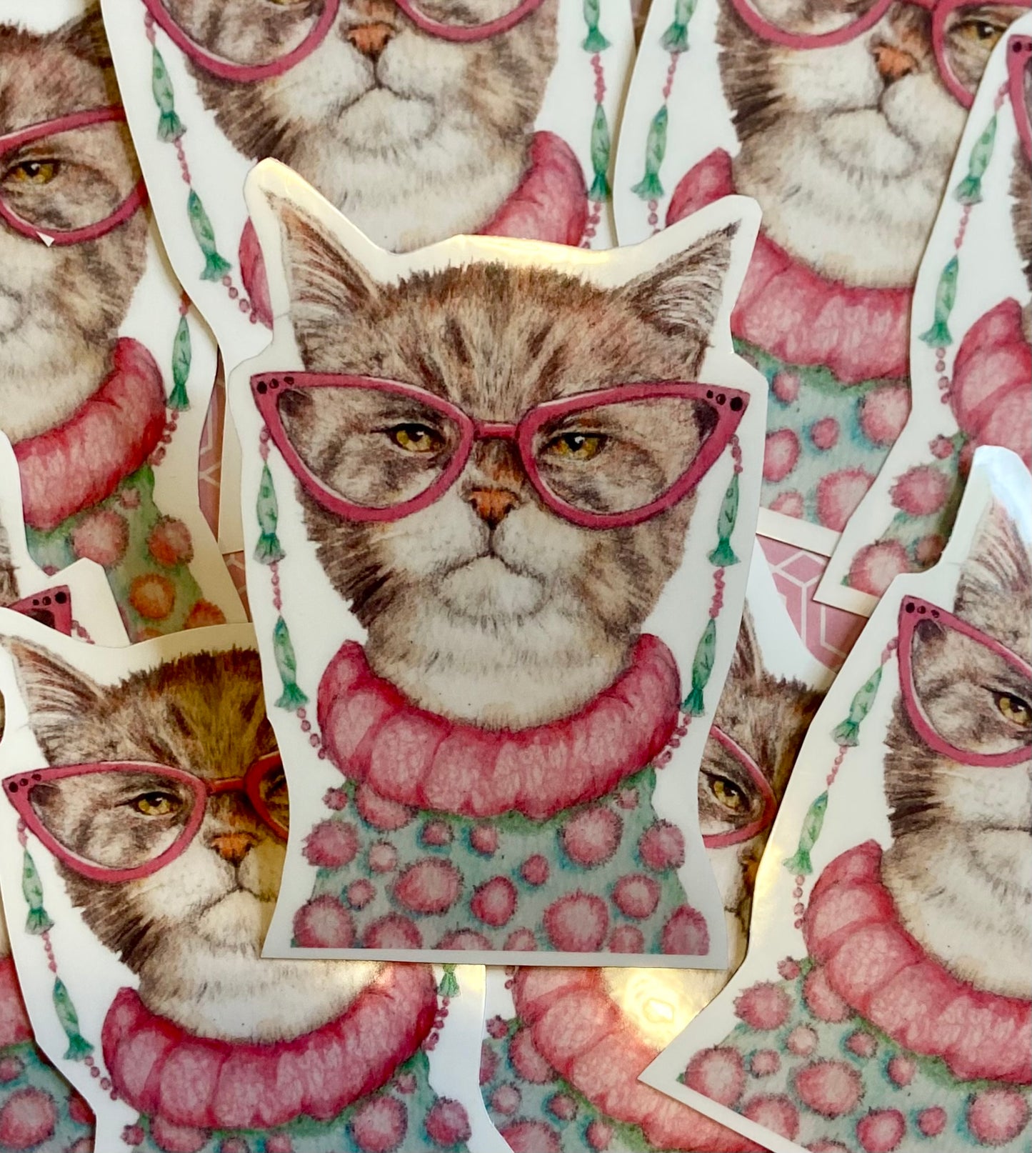 Cat Journal Sticker Laptop Sticker, Cat with Glasses