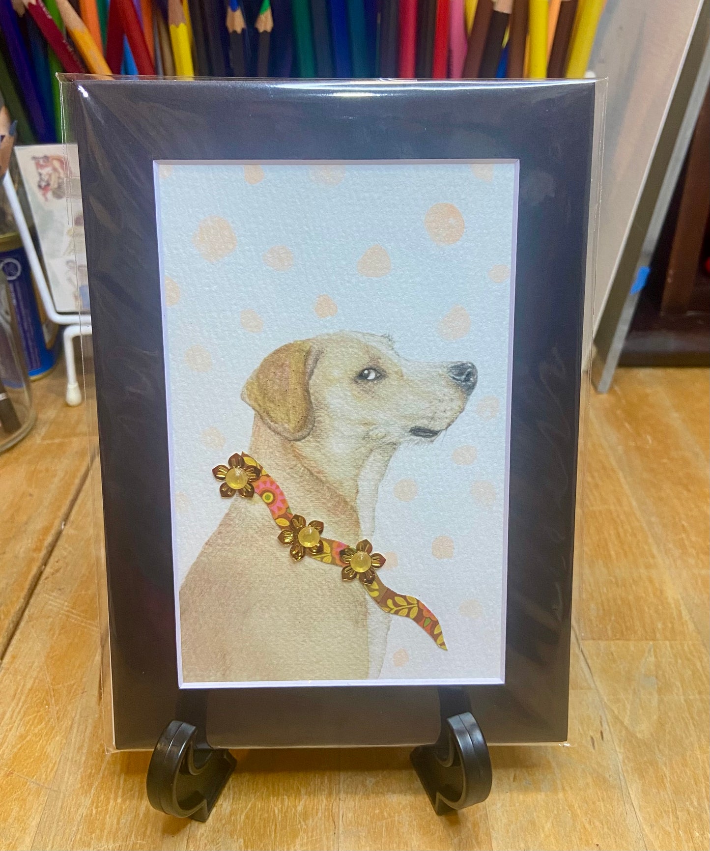Side Eye Dog embellished print, dog decor, dog owner, trendy dog art, handmade art