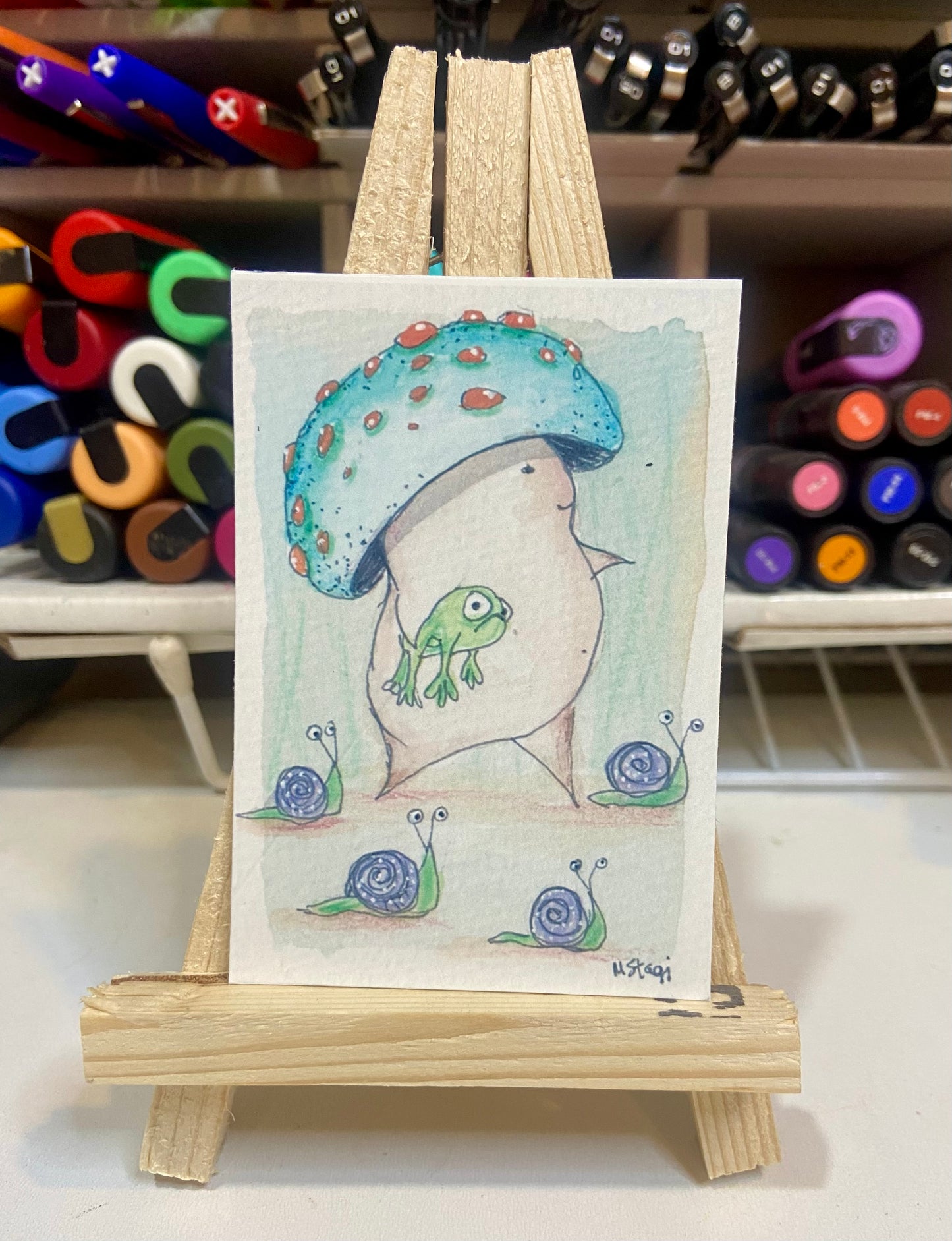ACEO Limited Edition Print Watercolor Mushroom Dude 2.5 x 3.5