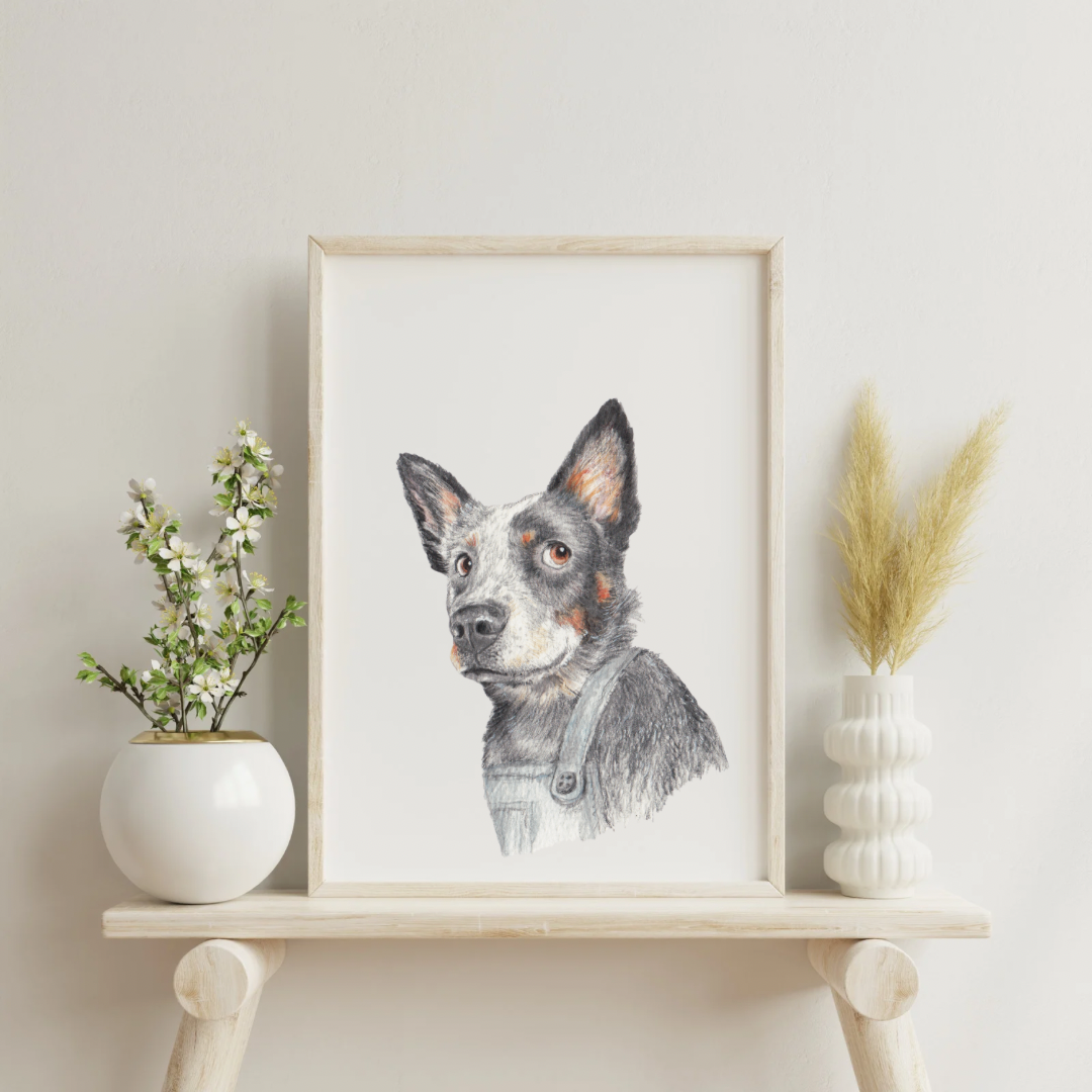 Shepard Dog in Overalls Print, dog print, dog art, pet parent gift