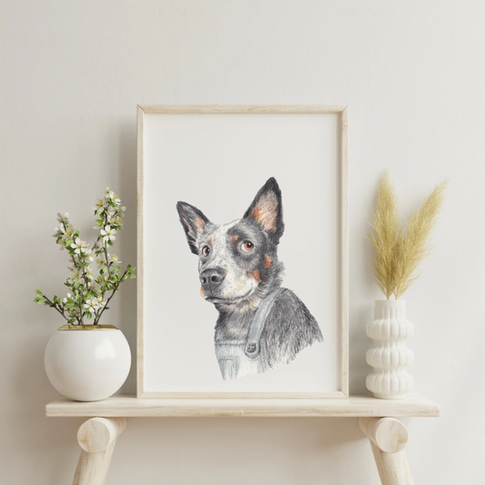 Shepard Dog in Overalls Print, dog print, dog art, pet parent gift