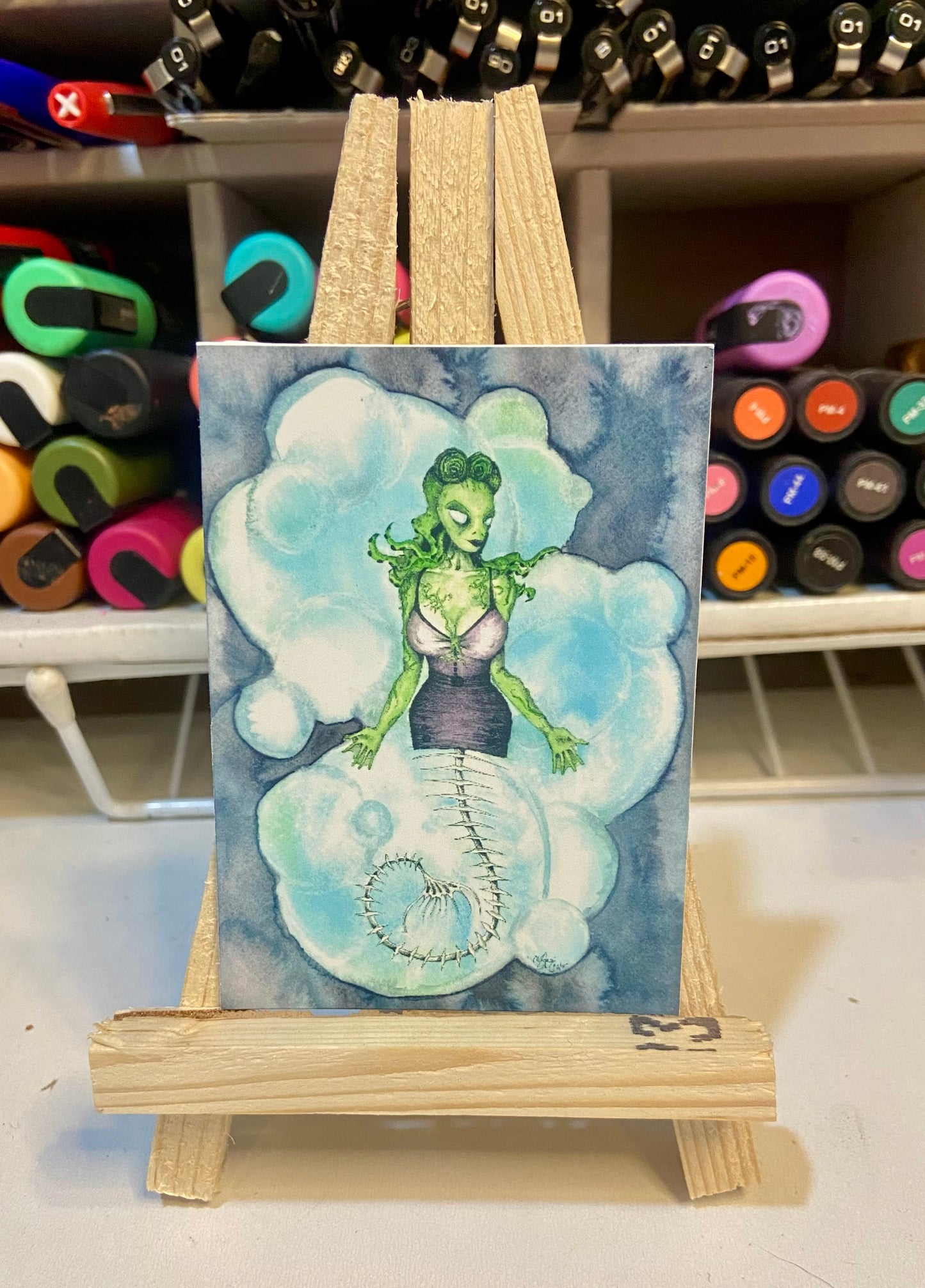 ACEO Limited Edition Print Watercolor Skeleton Mermaid 2.5 x 3.5