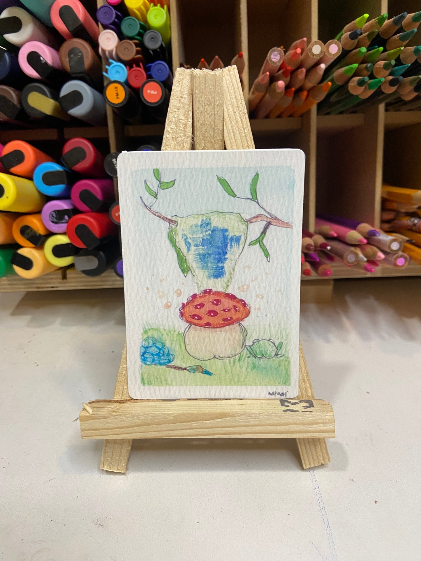 ACEO Limited Edition Print Watercolor Mushroom Painter #7 2.5 x 3.5