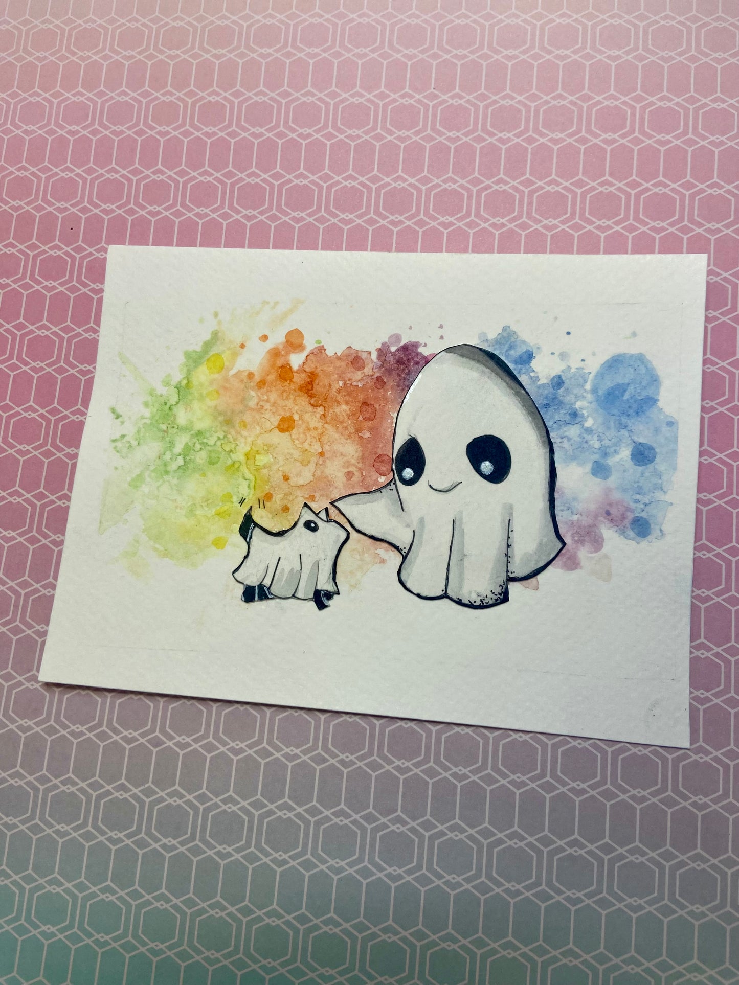 ORIGINAL - Watercolor Painting, Spooky Art, ghost art, Pet ghost dog, spooky art