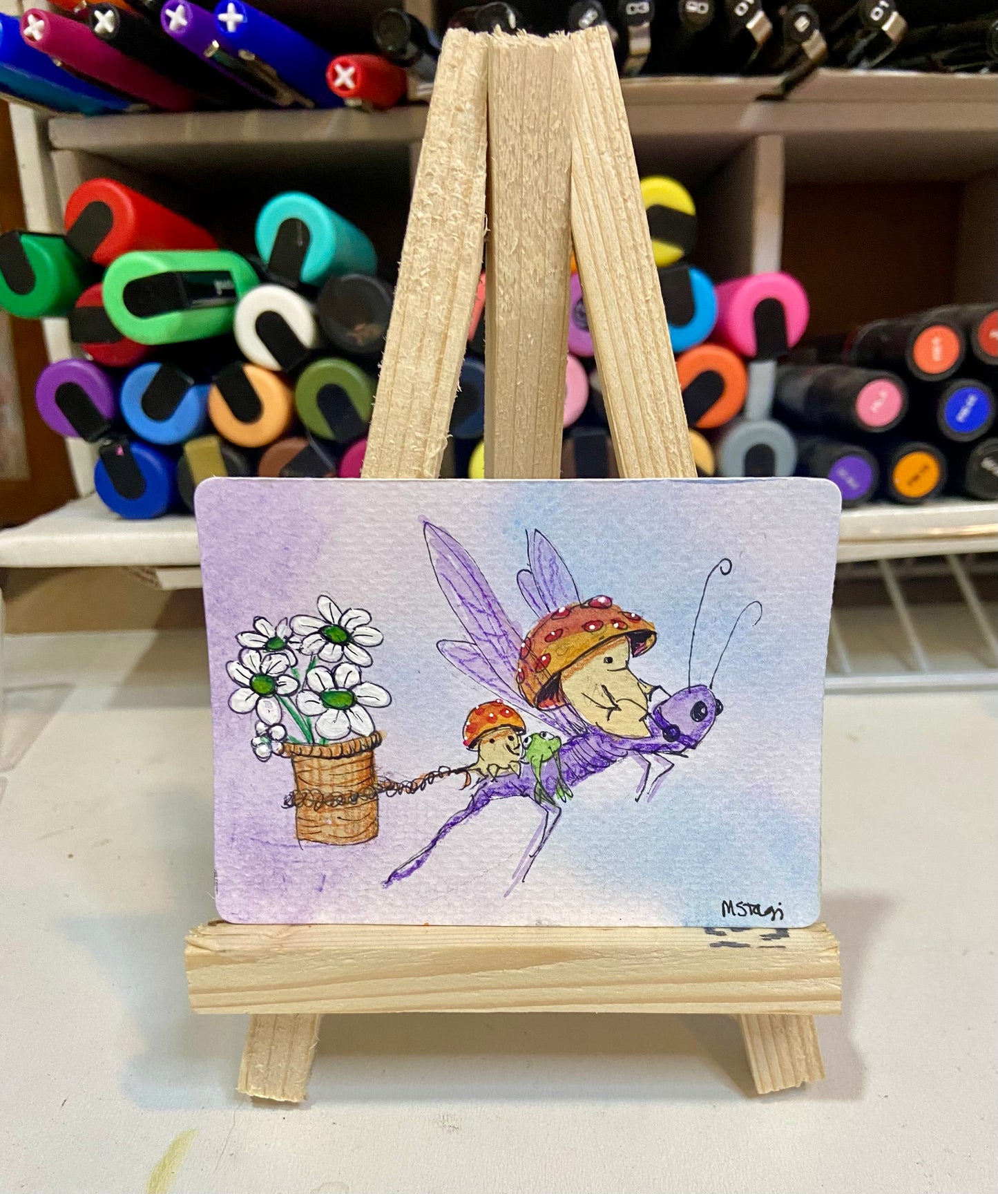 ACEO Limited Edition Print Watercolor Mushroom Dude 2.5 x 3.5