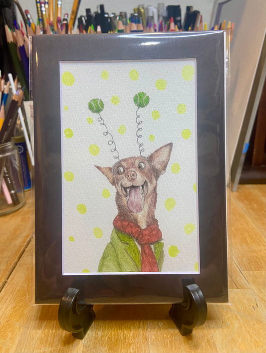 Happy Dog embellished print, pet art, funny dog decor, dog owner, trendy dog art, handmade art