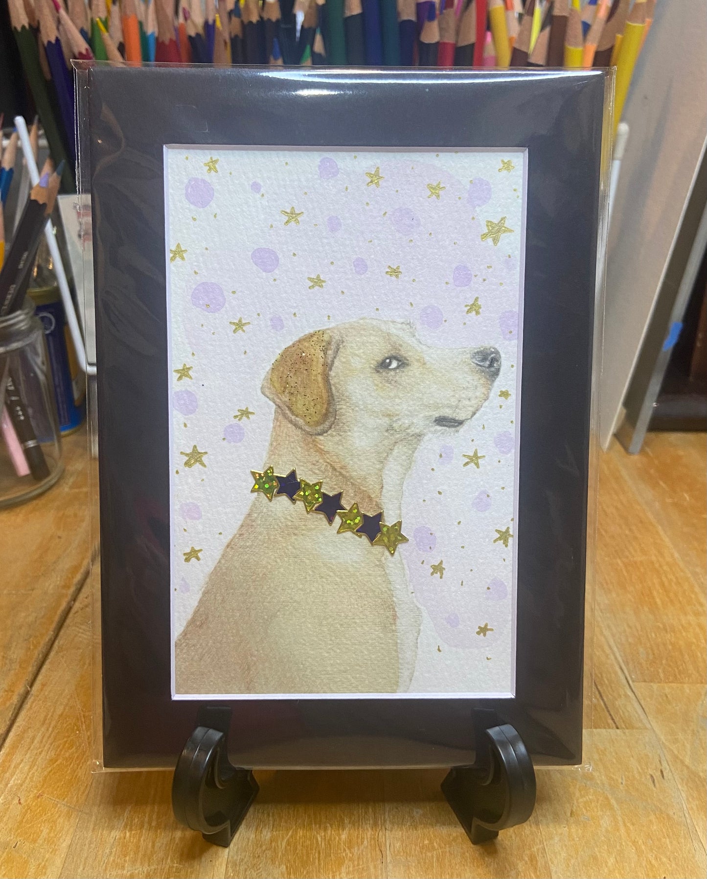 Side Eye Dog embellished print, dog decor, dog owner, trendy dog art, handmade art