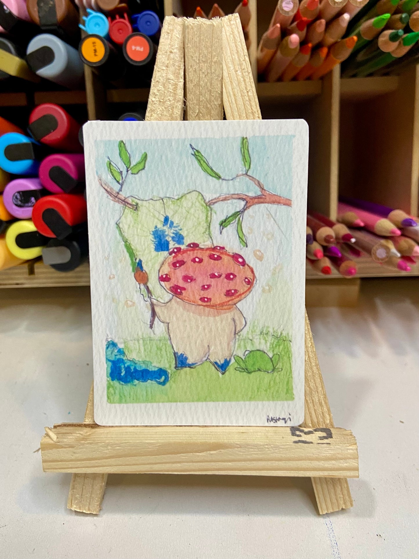 ACEO Limited Edition Print Watercolor Mushroom Painter #4 2.5 x 3.5
