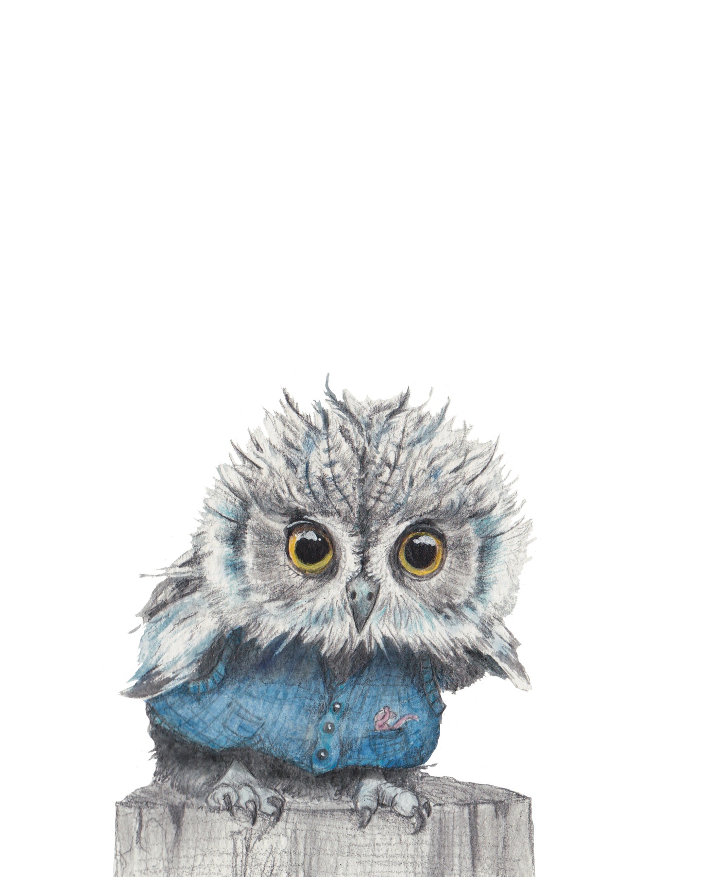 Owl embellished print, nature art, owl art, owl decor, wall decor