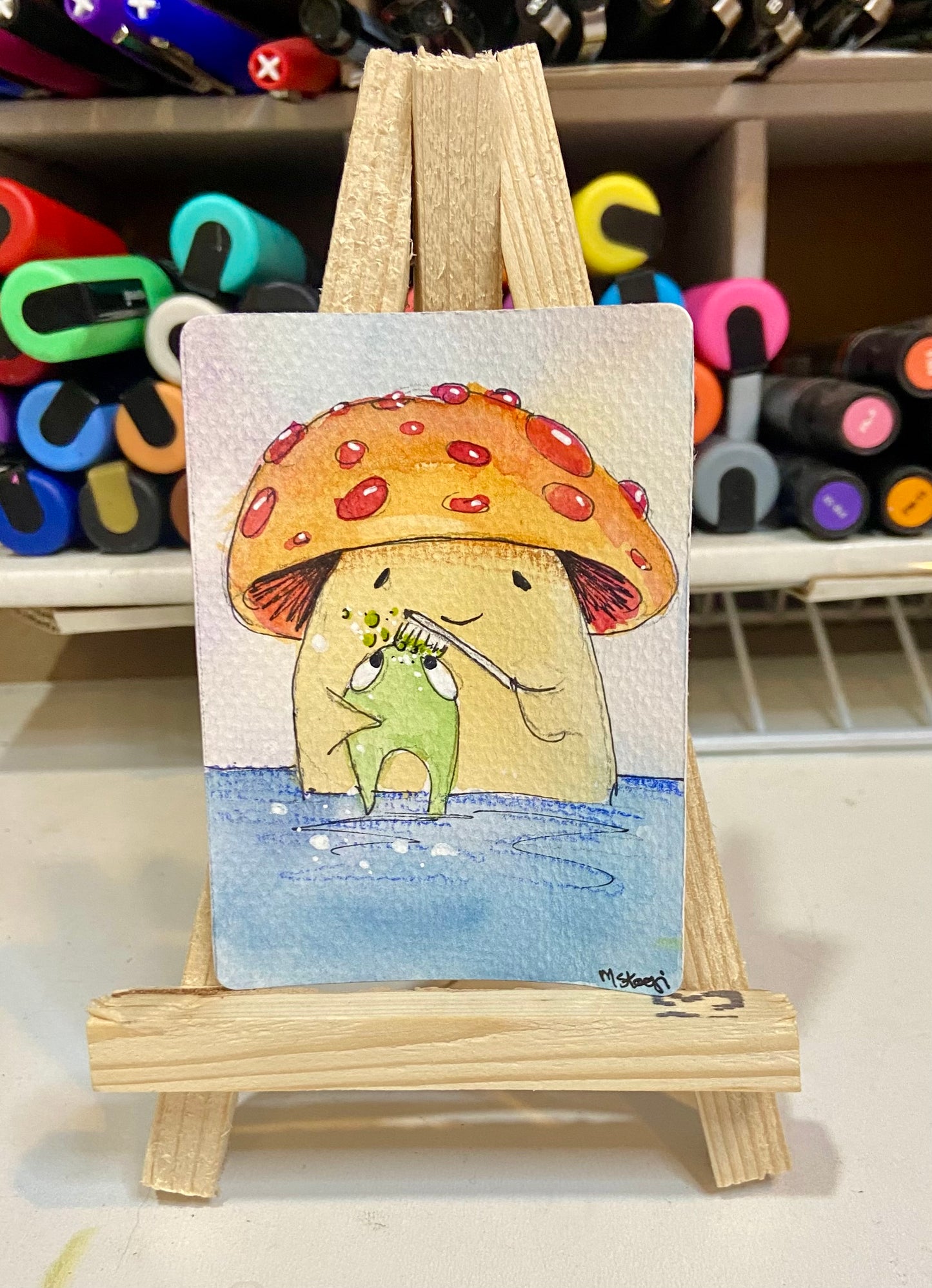 ACEO Limited Edition Print Watercolor Mushroom Dude 2.5 x 3.5