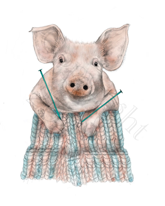 Knitting Pig Print