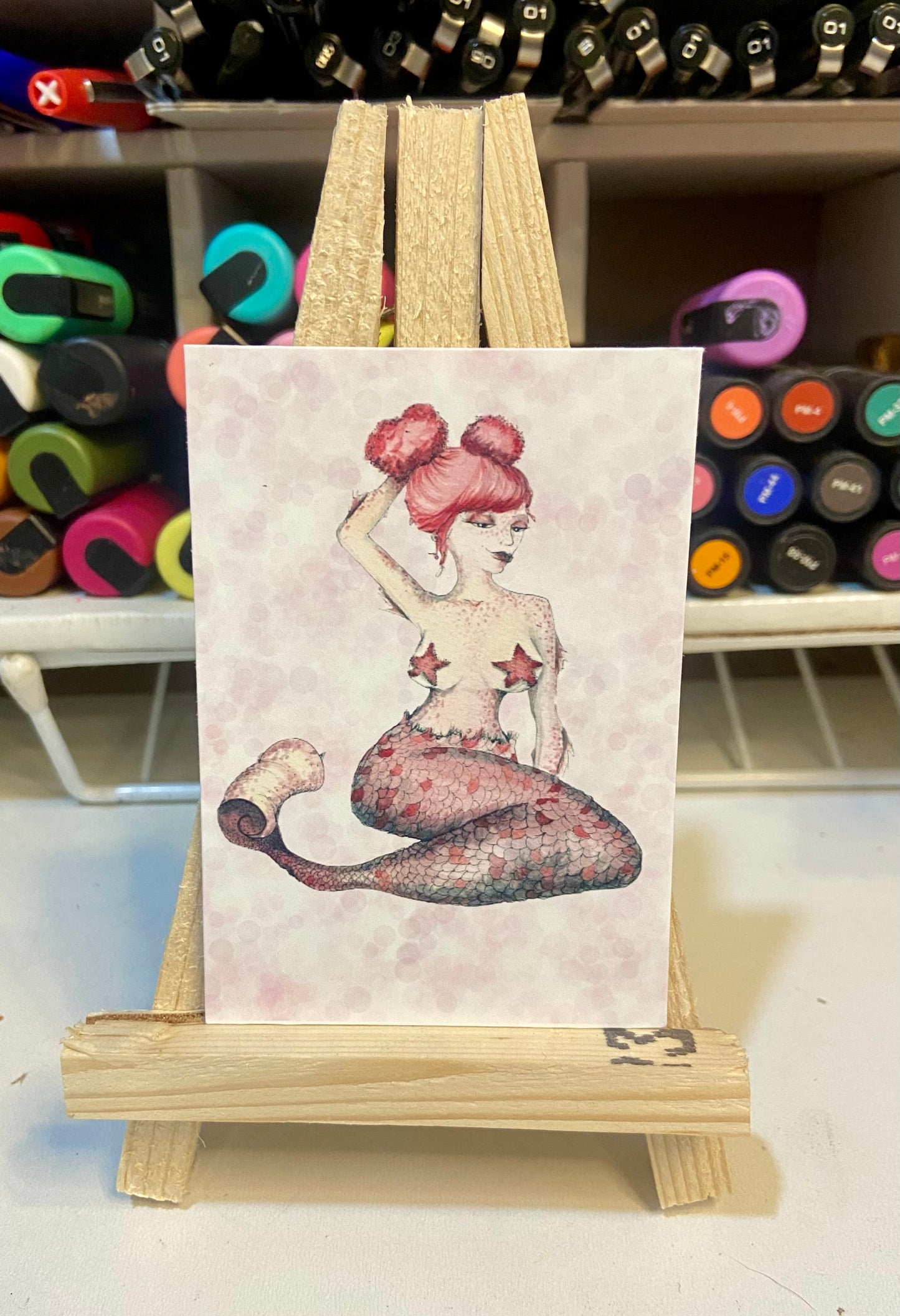 ACEO Limited Edition Print Watercolor Starfish Mermaid 2.5 x 3.5