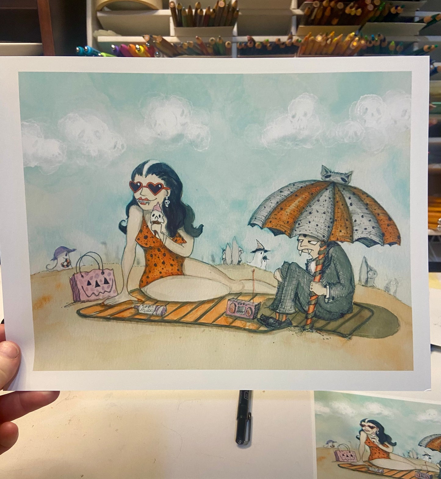NEW! Noseferasun Print, Spooky Art Decor, Vampire Beach, Halloween Decor Witchy Friends, Summerween