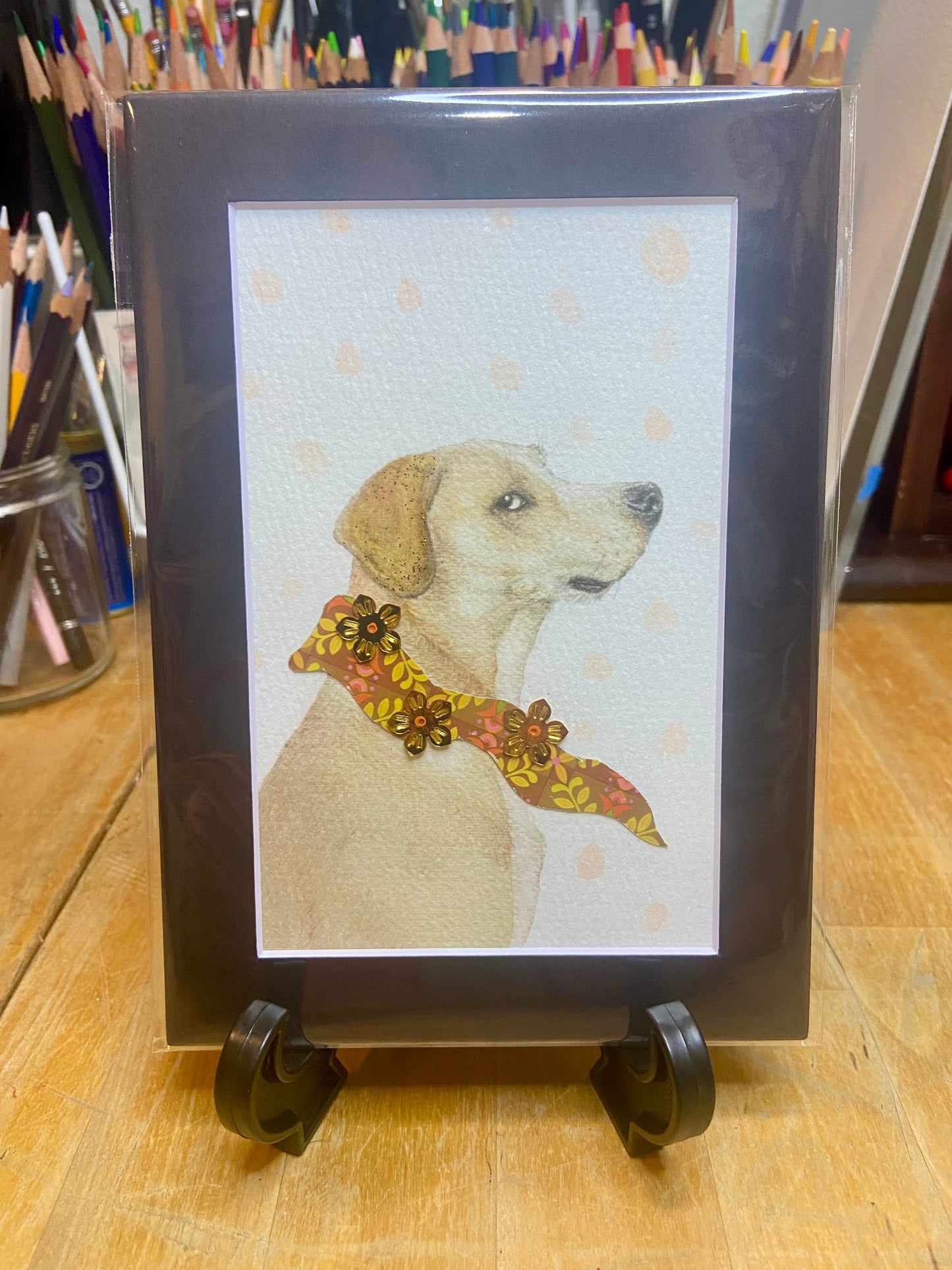 Side Eye Dog embellished print, dog decor, dog owner, trendy dog art, handmade art