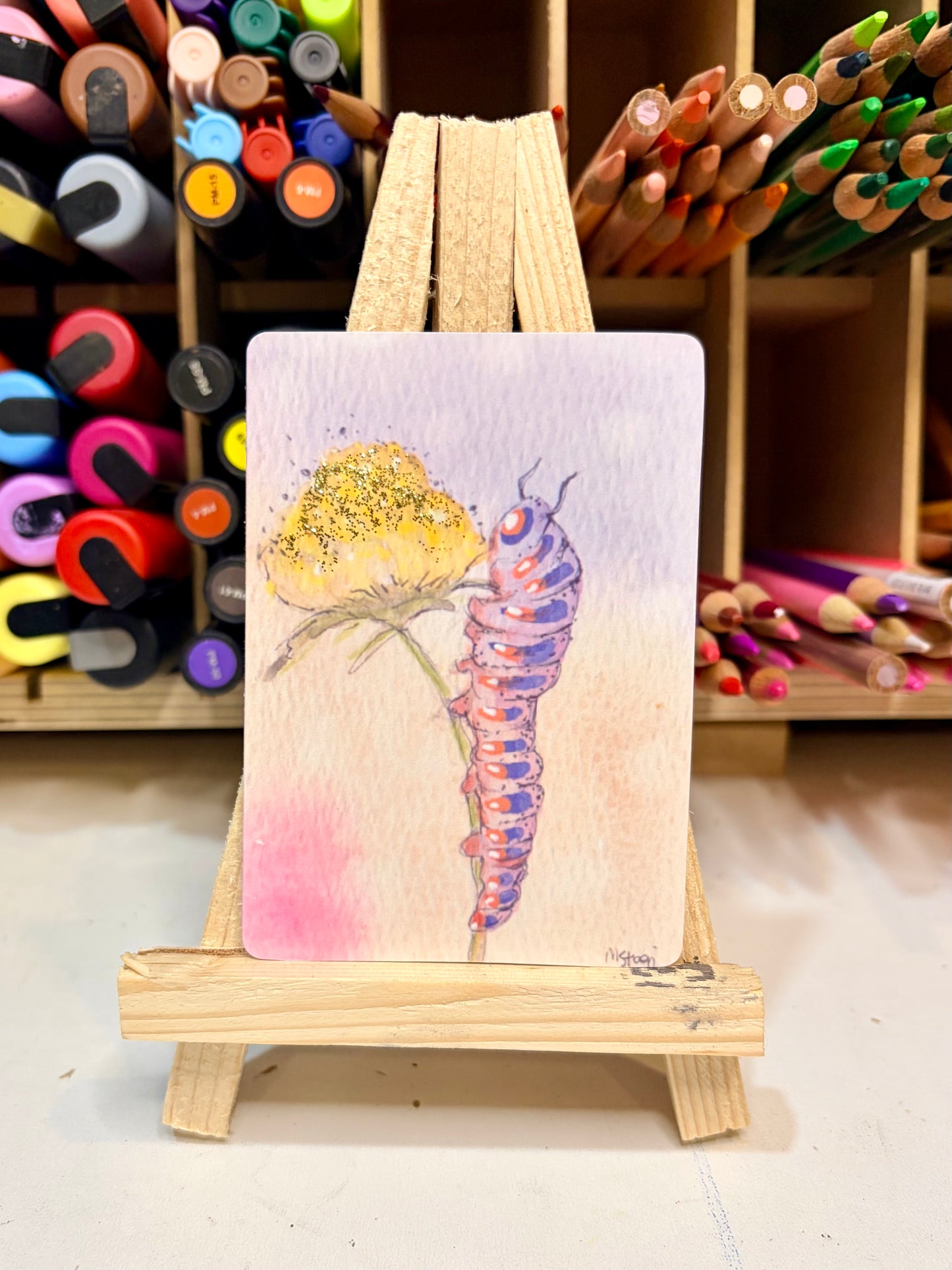 ACEO Limited Edition Print Watercolor Purple Caterpillar 2.5 x 3.5