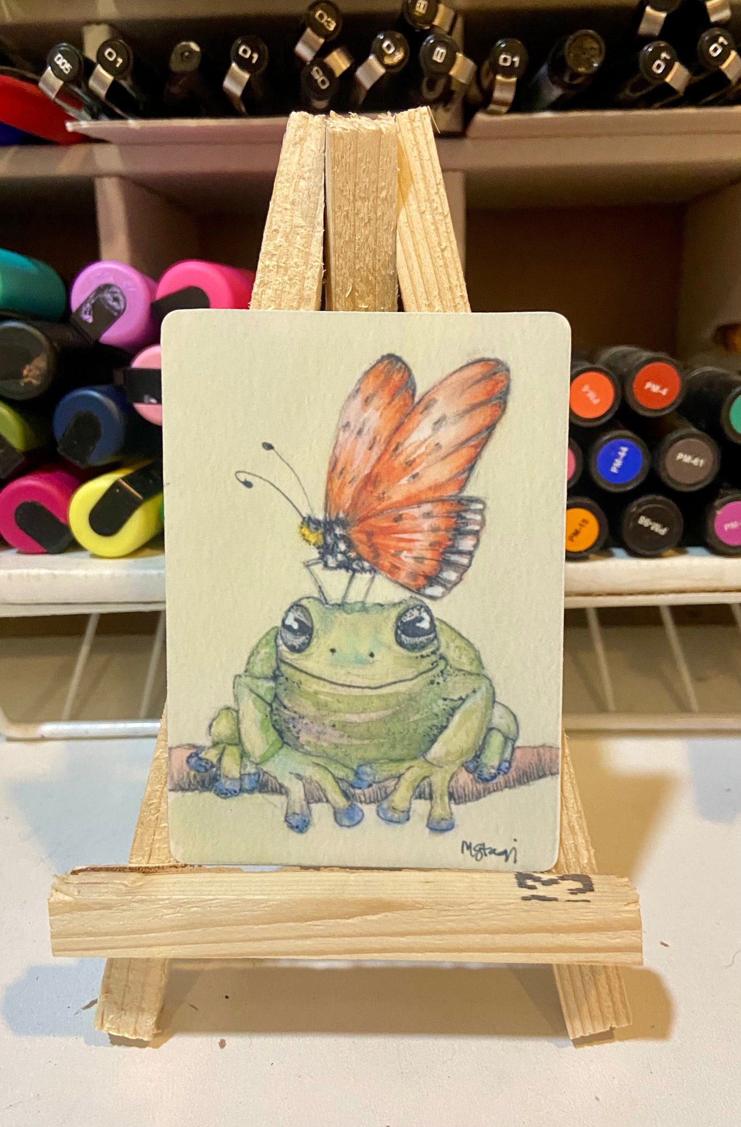 ACEO Limited Edition Print Watercolor Frog Butterfly 2.5 x 3.5