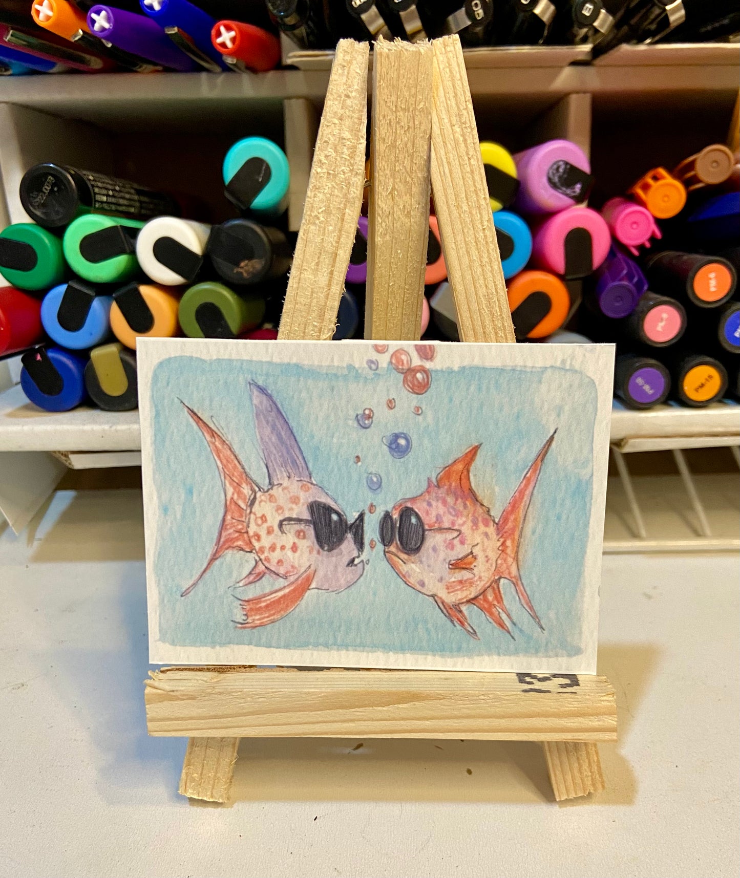 ACEO Limited Edition Print Watercolor Fish Mob 2.5 x 3.5