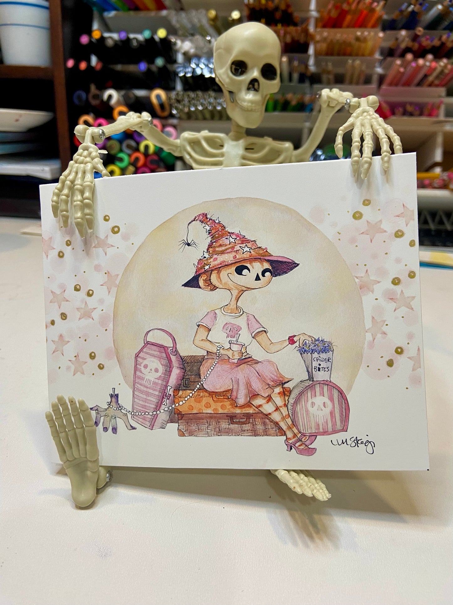 Hattie's Haunted Holiday Print, Spooky Art Decor, Witch Beach, Halloween Decor Witchy Friends, Summerween, pumpkin art