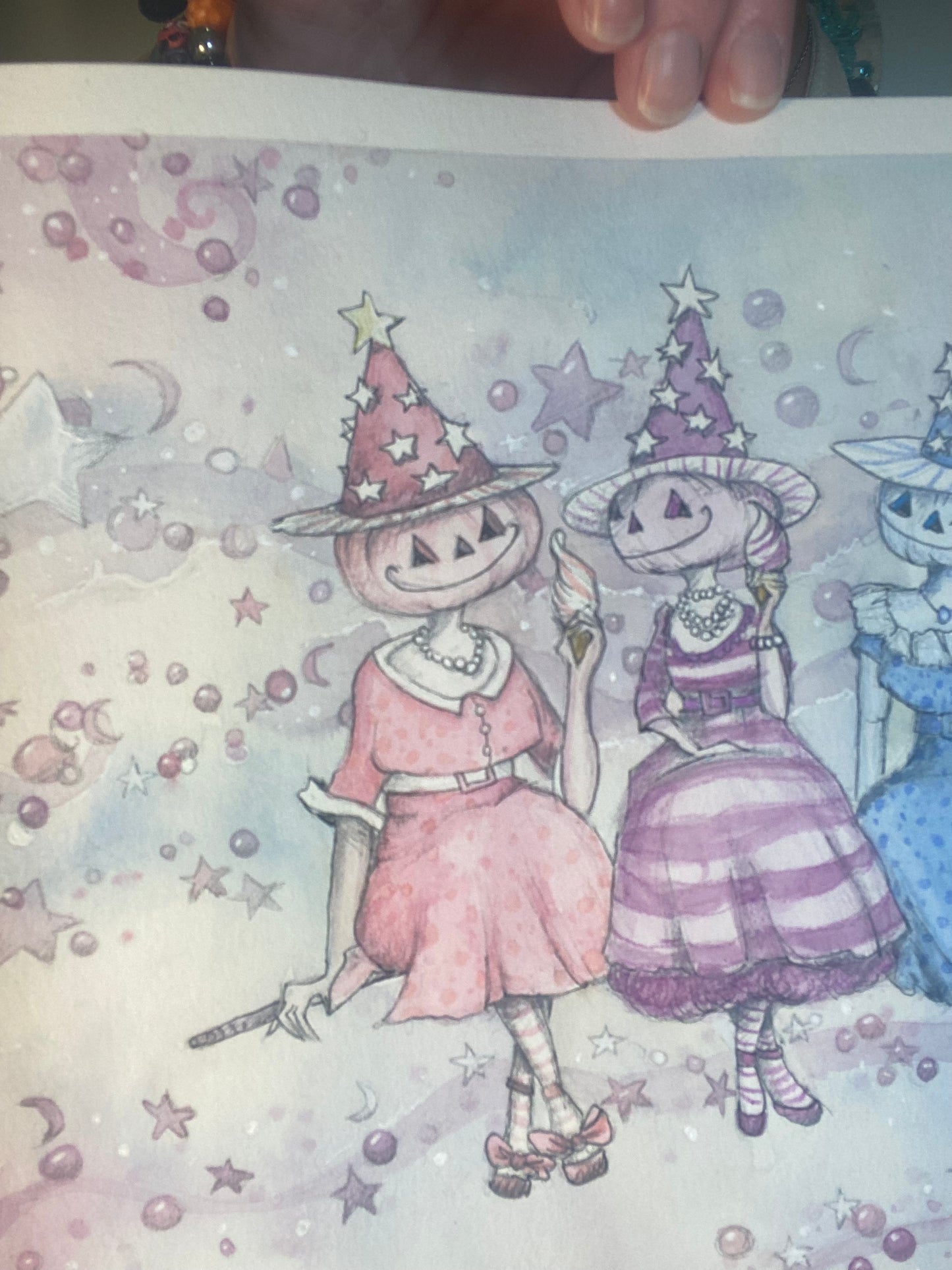 ORIGINAL Ice Cream Run Watercolor Painting Spooky Watercolor Painting, Halloween Decor, Pastel Goth , Pastel Halloween