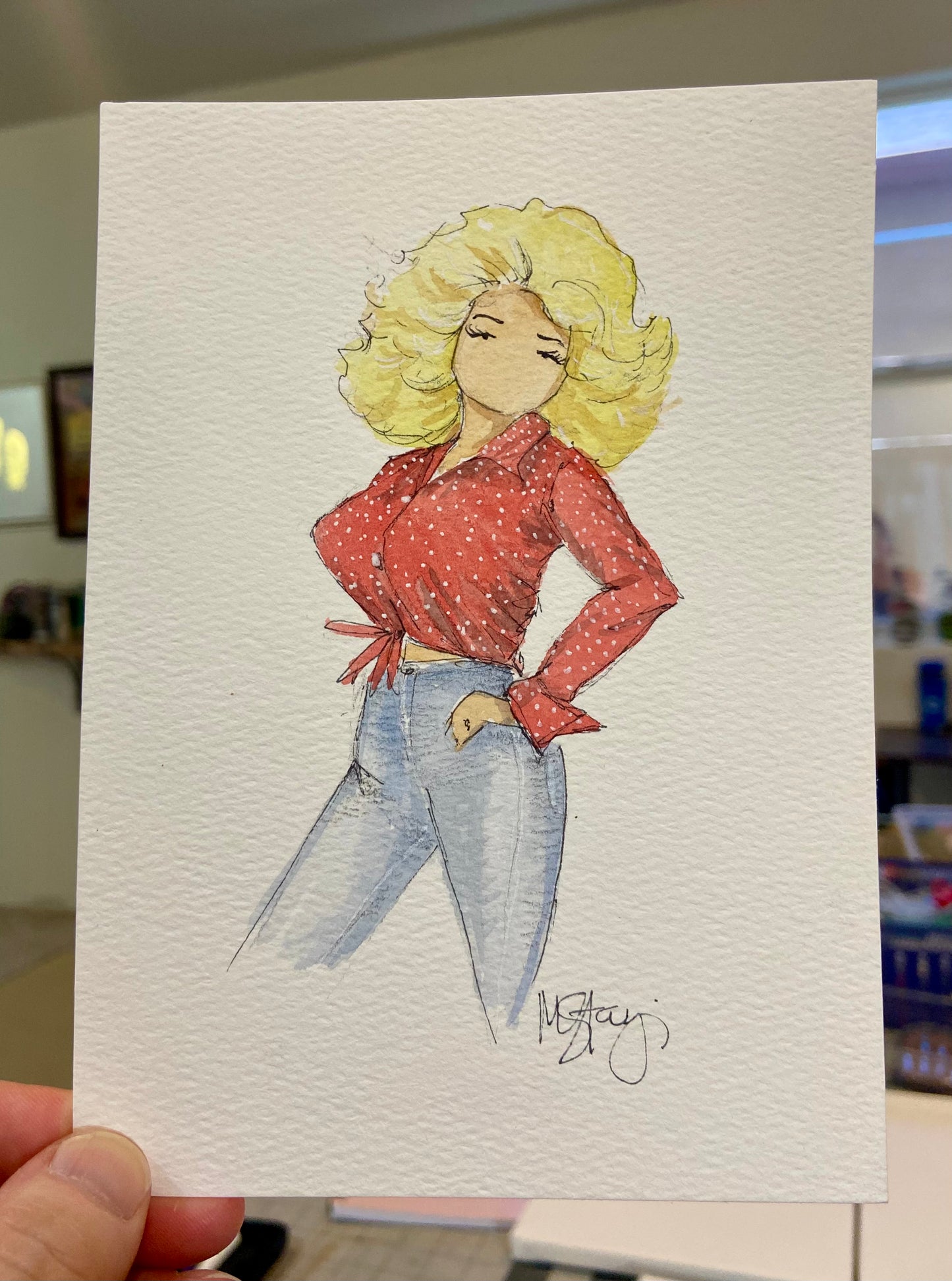 ORIGINAL Dolly Parton Fan Art, Watercolor painting, tribute art Country Music Legend, Music Poster, Wall Art Home Decor, Fan Art, Man Cave