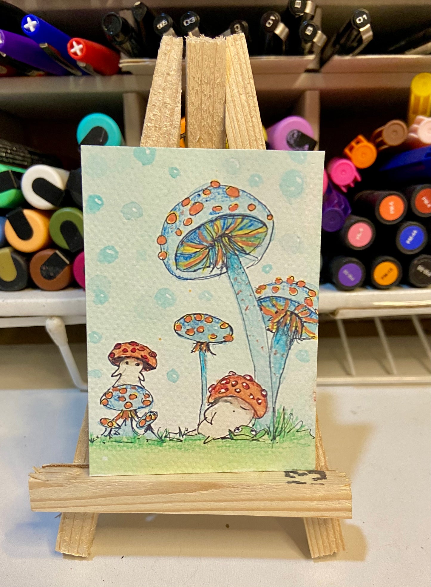 ACEO Limited Edition Print Watercolor Mushroom Sleep Dude 2.5 x 3.5