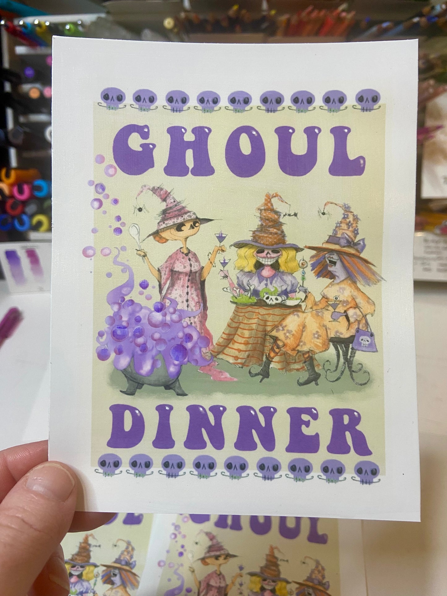 NEW! Ghoul Dinner Print, Spooky Art Decor, Witchy Halloween Decor Witchy Friends, pumpkin art