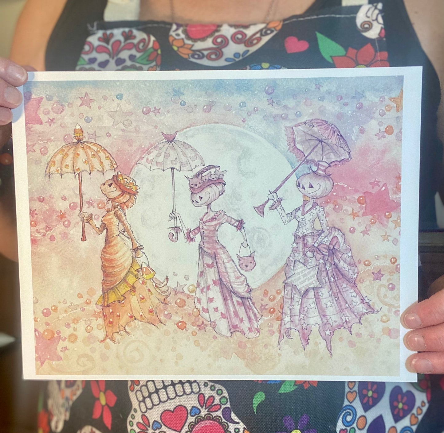 Umbrella Pumpkin Flyers Moonlight Halloween, Pastel goth, Pastel Halloween Decor Vintage Halloween, Spooky Decor