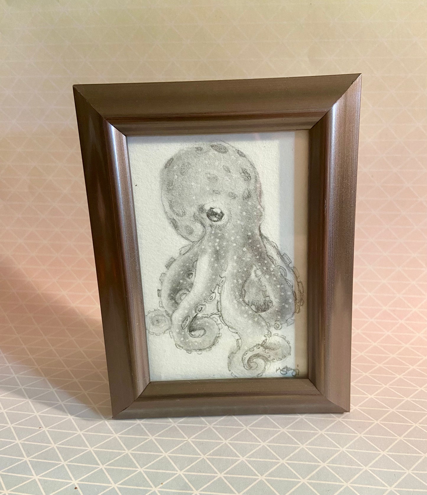 ORIGINAL Octopus Pencil Drawing, wall art, den art, quatic art aquarium art. octopus