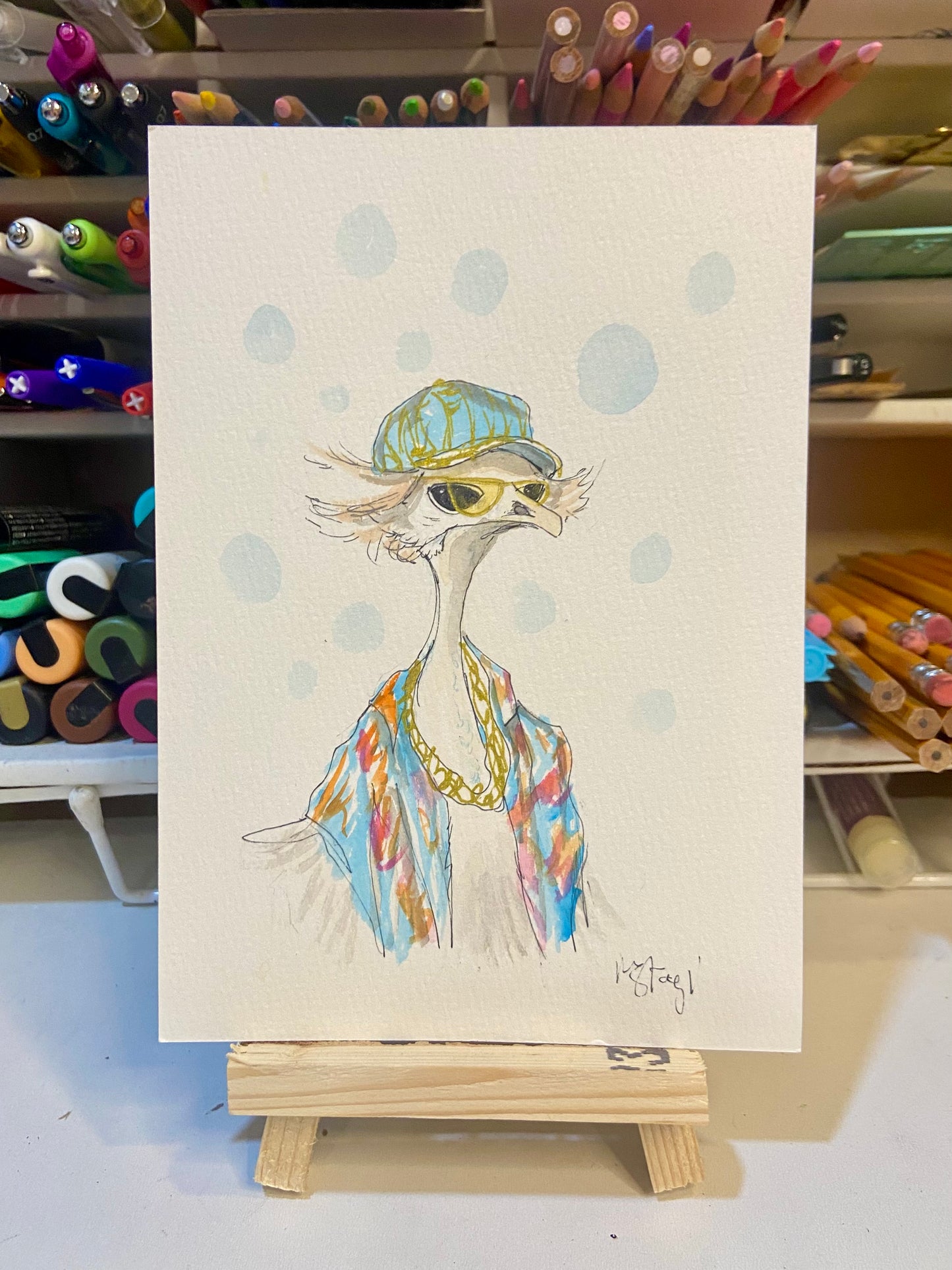 Bird Glasses Original Art, fantasy art, bird art