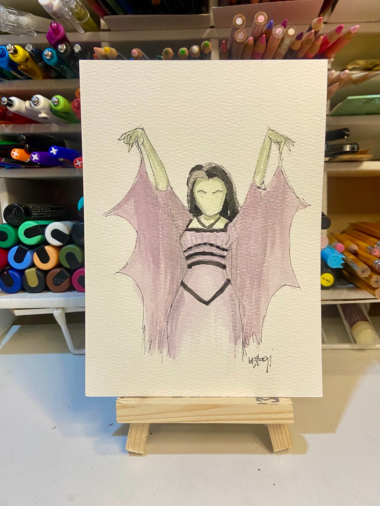 Lily Munster Original Art, fantasy art, Halloween Art, pop culture