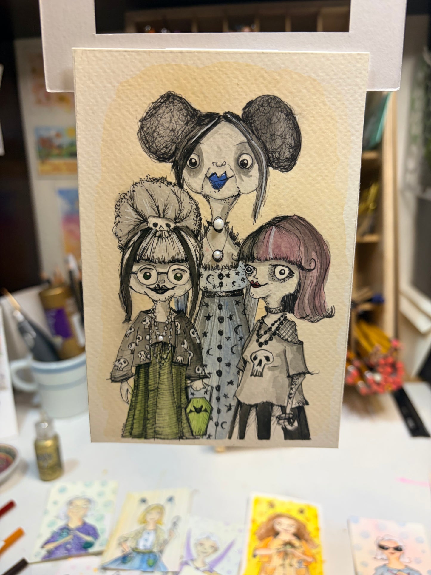 The Old Goths, Original Watercolor Art, fantasy art, Halloween Art, pop culture