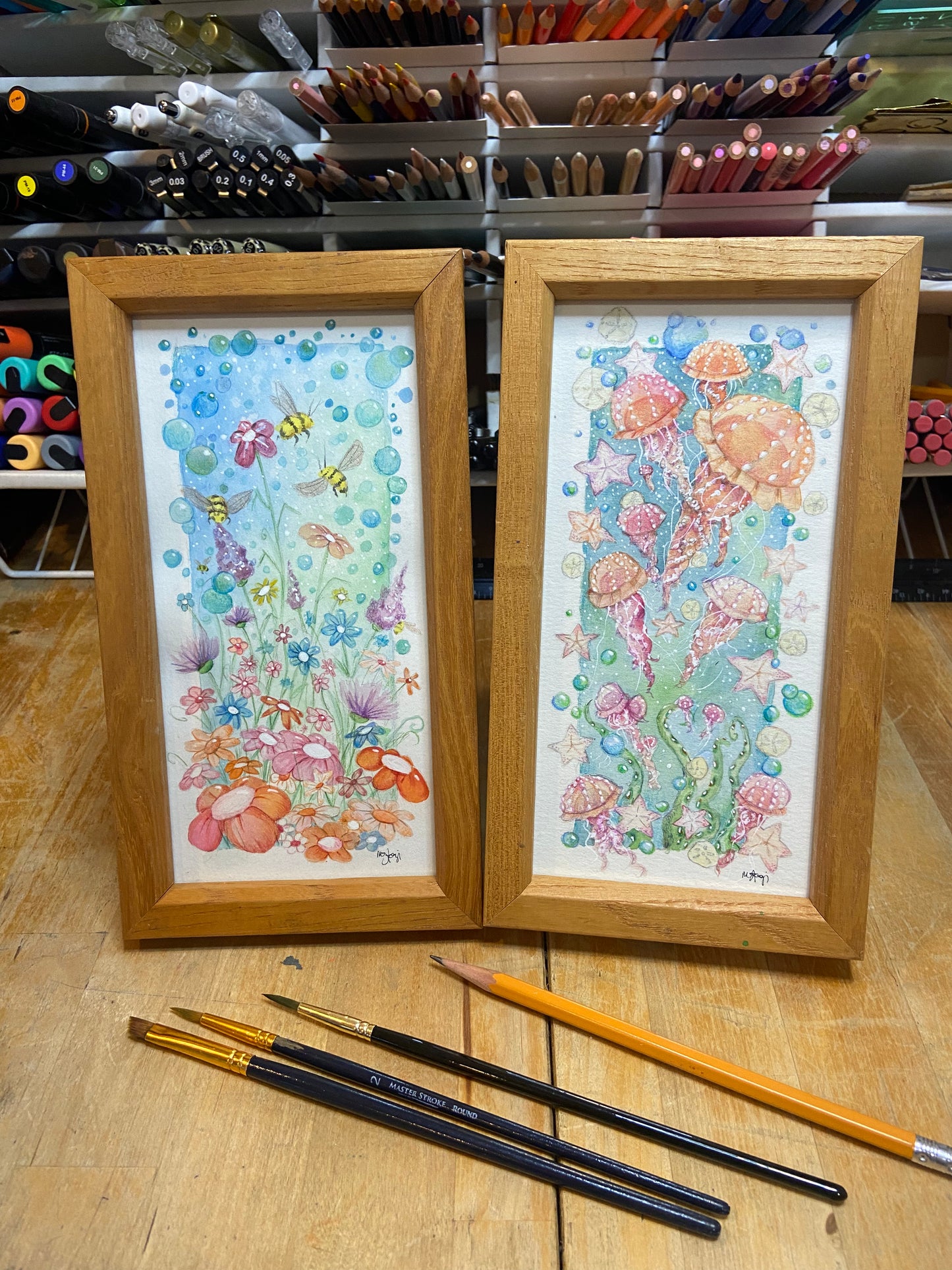 Land & Sea Watercolor Paintings, Original Sea Art, Flower Art, Spring Decor
