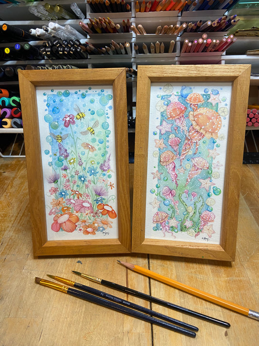 Land & Sea Watercolor Paintings, Original Sea Art, Flower Art, Spring Decor