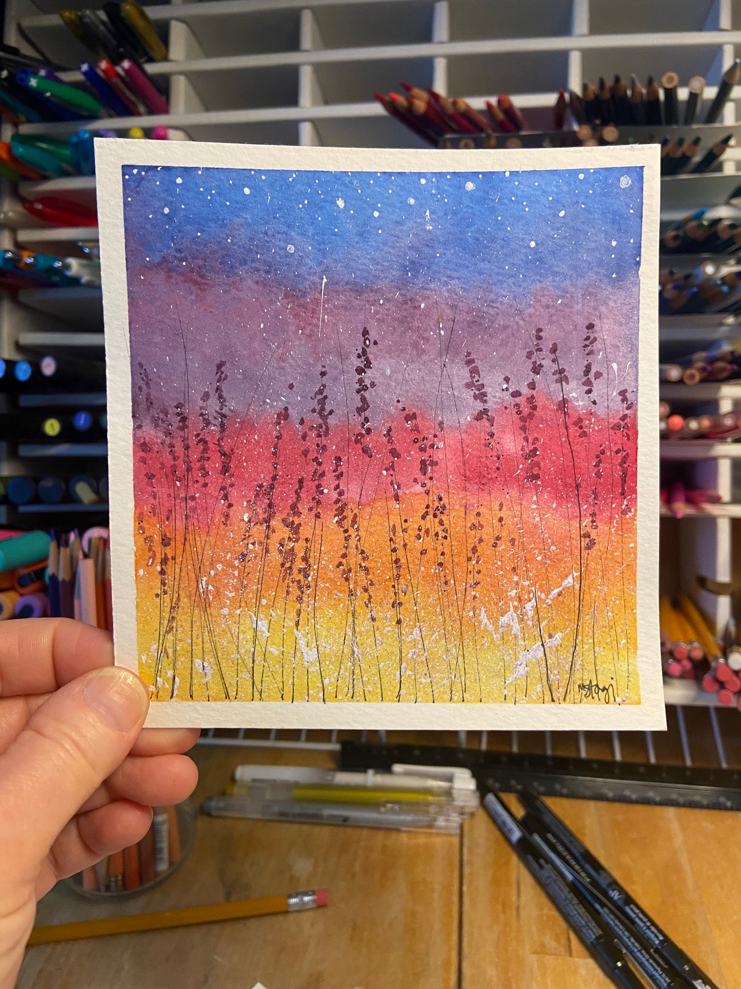 ORIGINAL Watercolor Painting, Flower Decor, Painting, Sunset Colors, House Decor