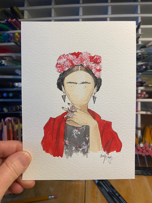 ORIGINAL Frida Kahlo Fan Art , watercolor painting Frida Kahlo wall art, Gift Frida Fan