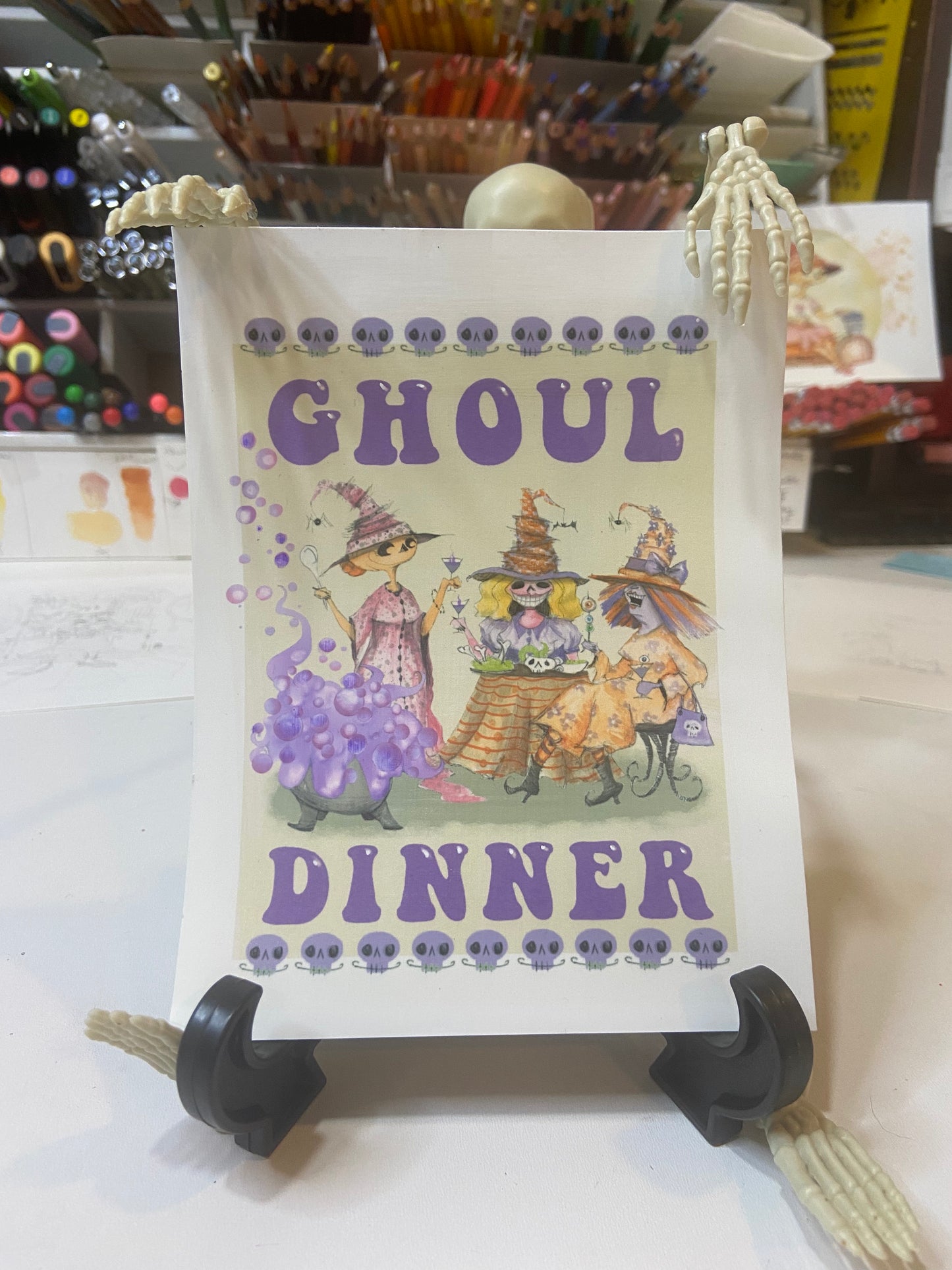 NEW! Ghoul Dinner Print, Spooky Art Decor, Witchy Halloween Decor Witchy Friends, pumpkin art