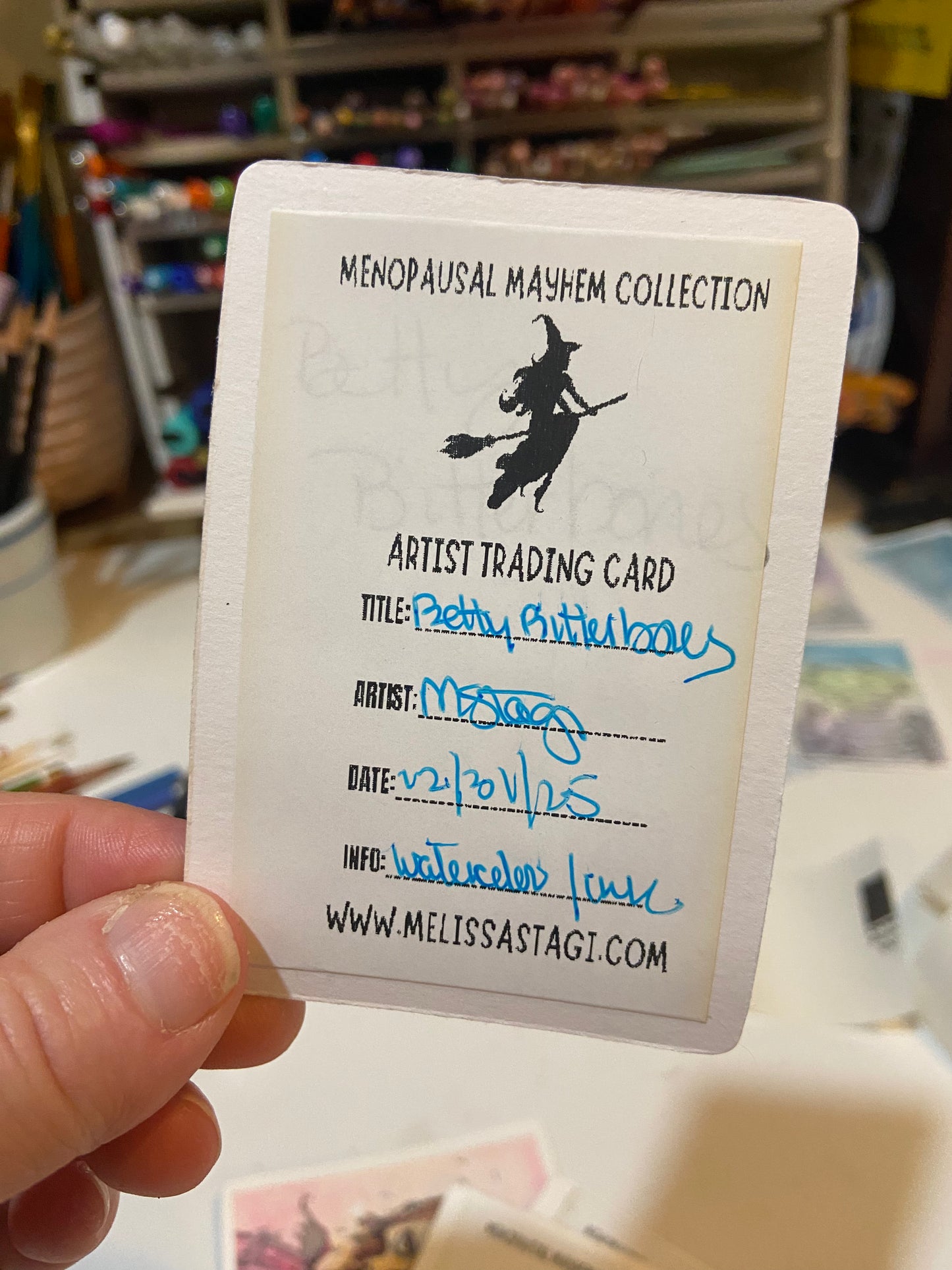 Artist Trading Card, Original Painting Betty Bitterbones Menopause Mayhem Collection, ACEO