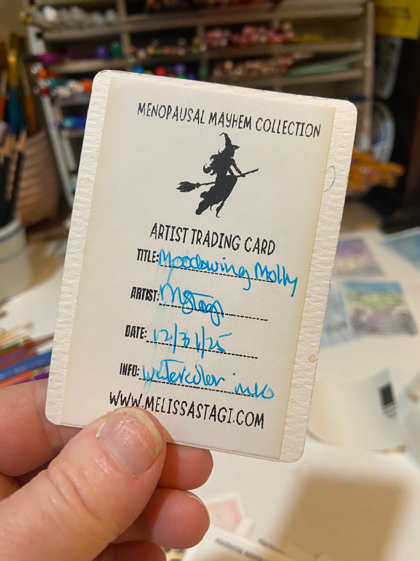 Artist Trading Card, Original Painting Moodswing Molly Menopause Mayhem Collection, ACEO