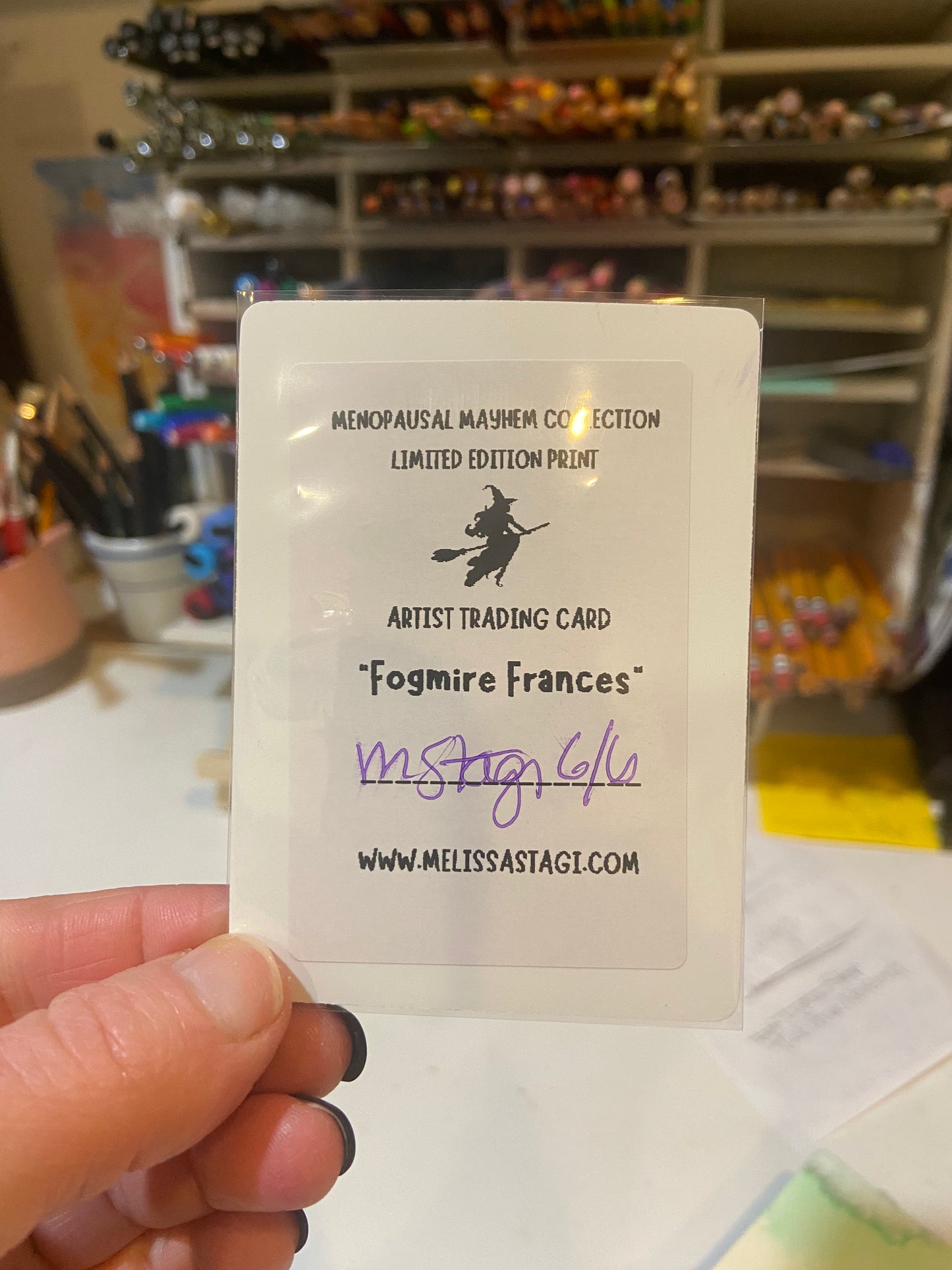 ACEO ORIGINAL WATERCOLOR PRINT, LIMITED EDITION, FOGMIRE FRANCES, MENOPAUSE MAYHEM ART, ARTIST TRADING CARD