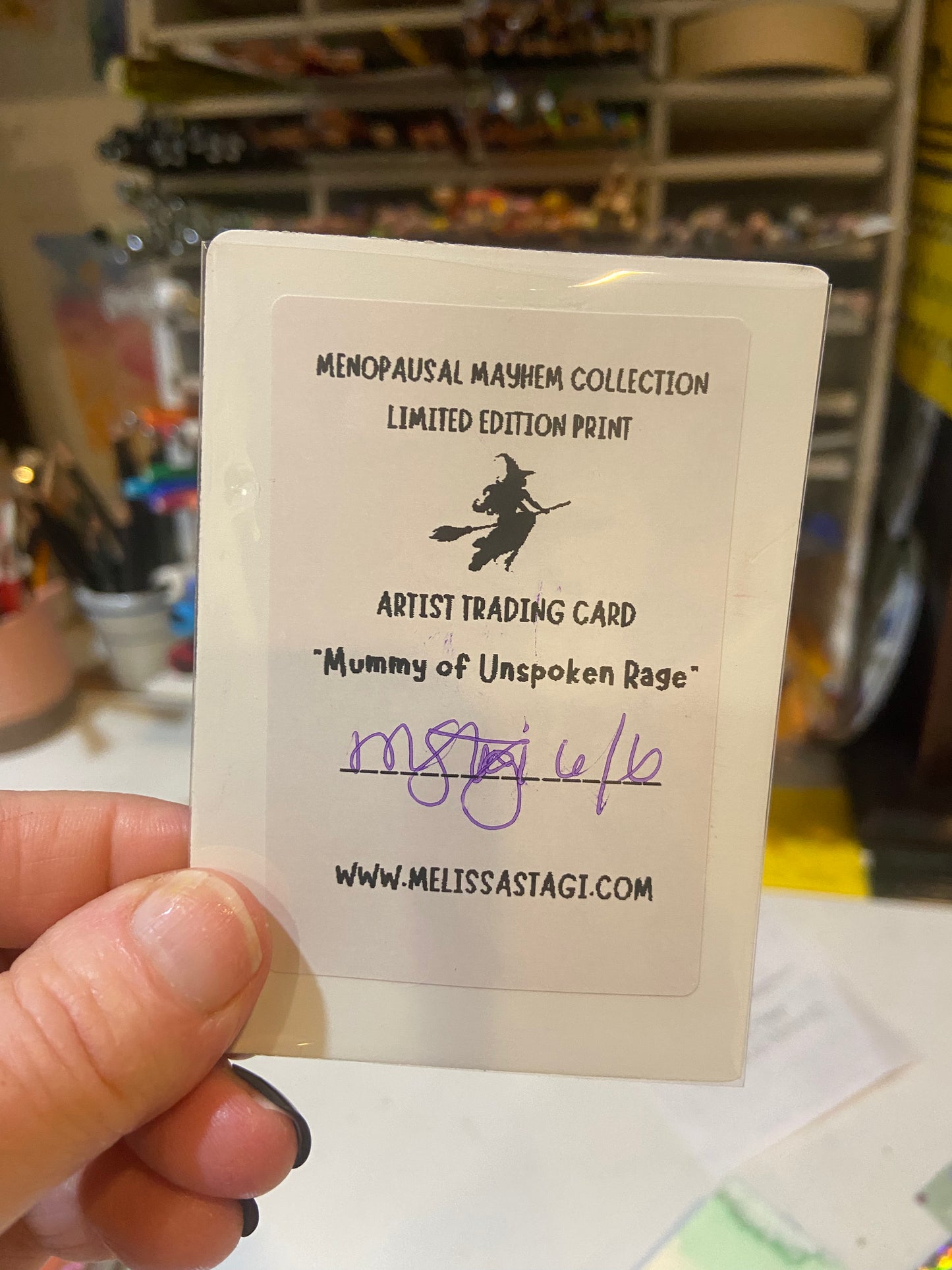 ACEO ORIGINAL WATERCOLOR PRINT, LIMITED EDITION, MUMMY OF UNSPOKEN RAGE, MENOPAUSE MAYHEM ART, ARTIST TRADING CARD