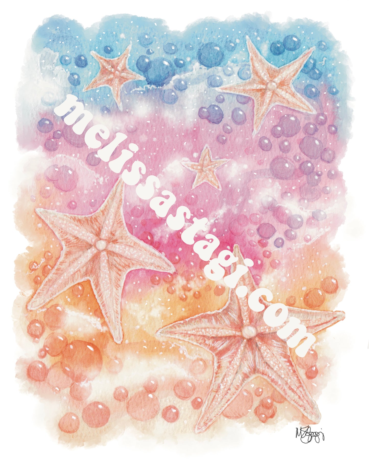 Starfish Daydream Printable Art, Starfish Decor, Ocean life, bubbles, rainbow colors