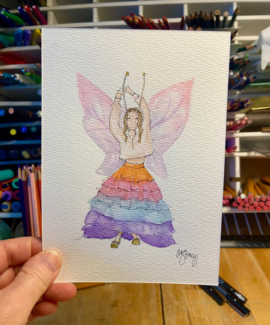 Butterfly Girl Original Art, butterfly Art, garden art, whimsical art, fancy surrealistic art