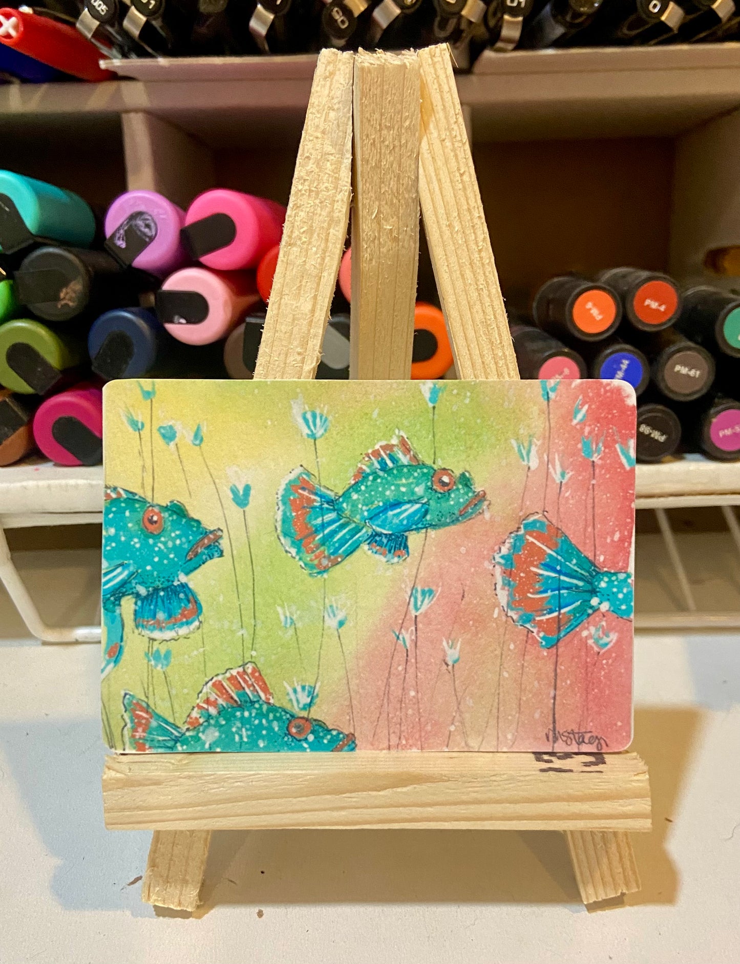 ACEO Limited Edition Print Watercolor Blue Fish 2.5 x 3.5