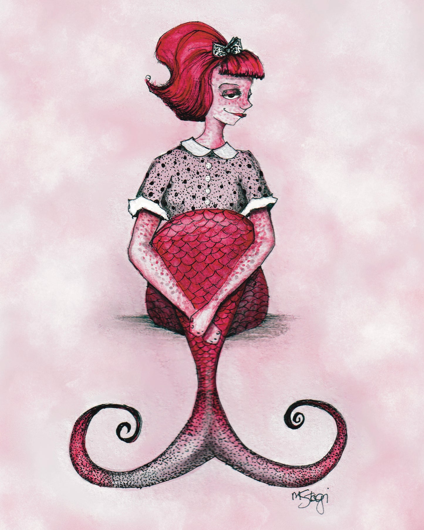 1950's Mermaid Watercolor Painting Print, nautical coastal decor, mermaid wall art, fantasy mermaid art