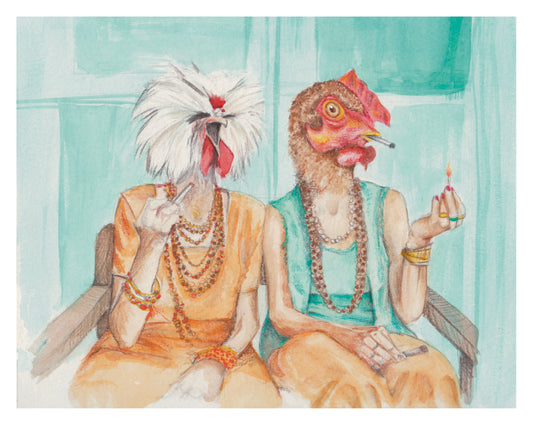 Smoked Chicken Watercolor Painting Print, kitchen decor, stoner art, chicken wall art, fantasy chicken art