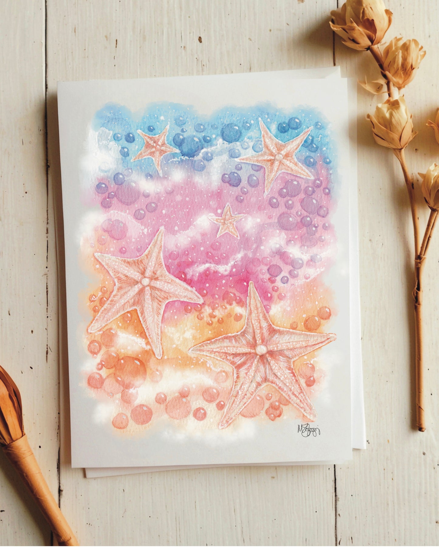 Starfish Daydream Printable Art, Starfish Decor, Ocean life, bubbles, rainbow colors