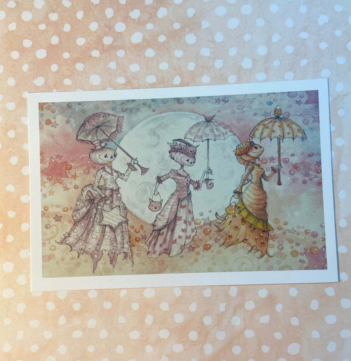 Umbrella Pumpkin Flyer Postcard, Pastel goth, Pastel Halloween Decor Vintage Halloween, Spooky Decor