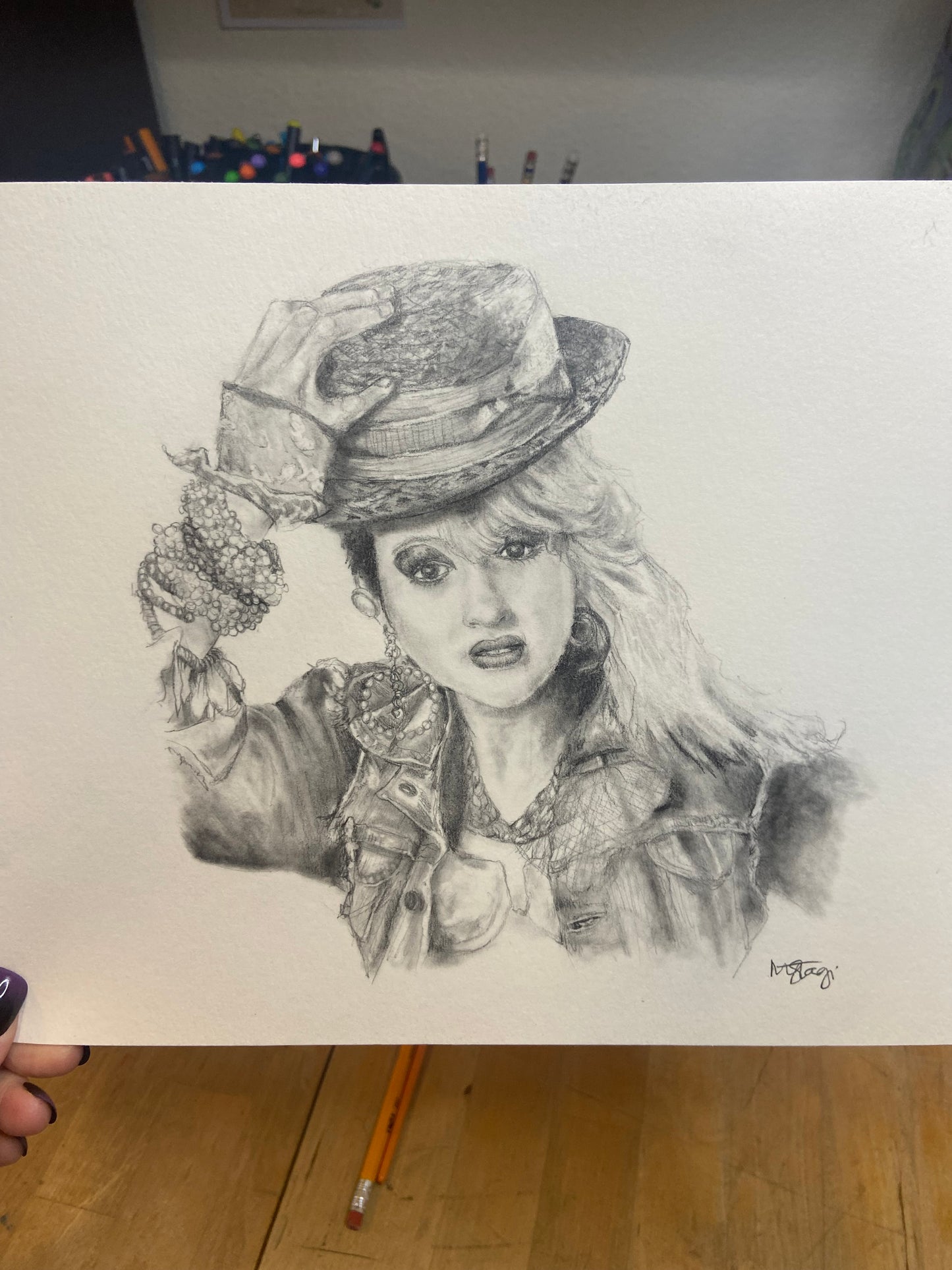 ORIGINAL- Pencil portrait fan art of Cyndi Lauper