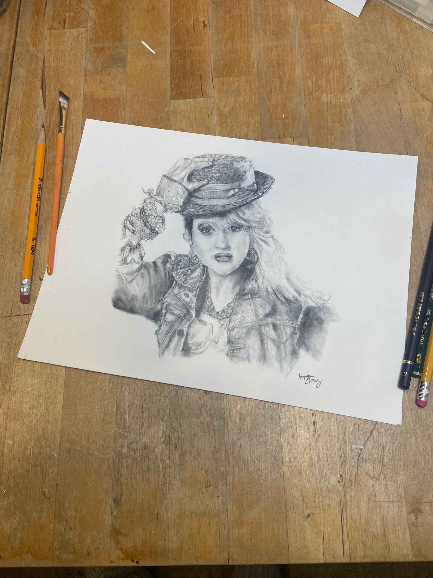 ORIGINAL- Pencil portrait fan art of Cyndi Lauper