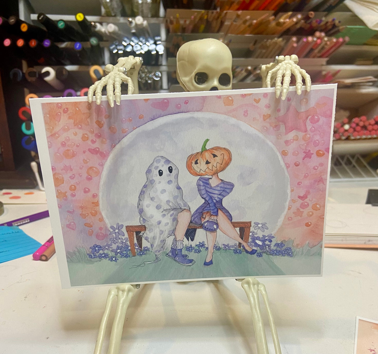 NEW! Moonlight Meet Cute Spooky Art Decor, Halloween Decor Witchy Friends